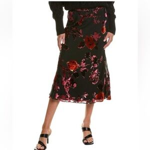 Central Park West Burnout Y2K Black Gwyenth Velvet Print Floral Midi Skirt Sz L